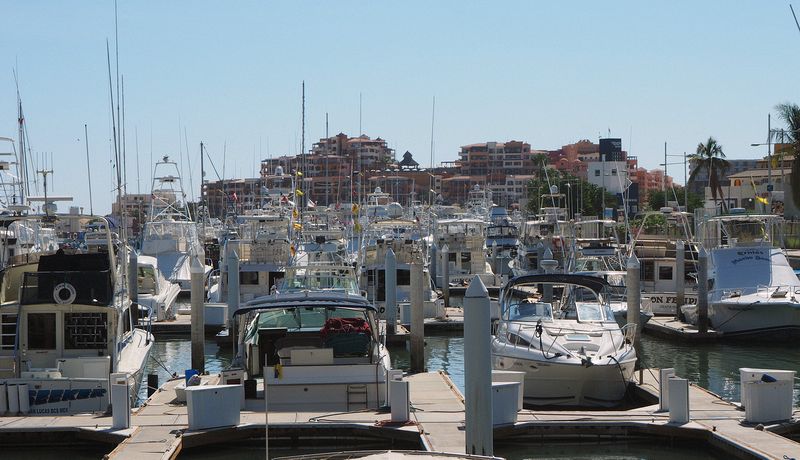 There are lots of boats in the harbor in Cabo San Lucas